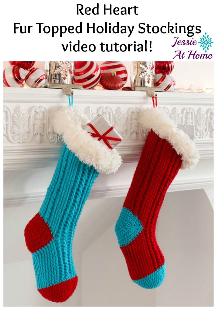 Red Heart Fur Topped Holiday Stockings video tutorial from Jessie At Home