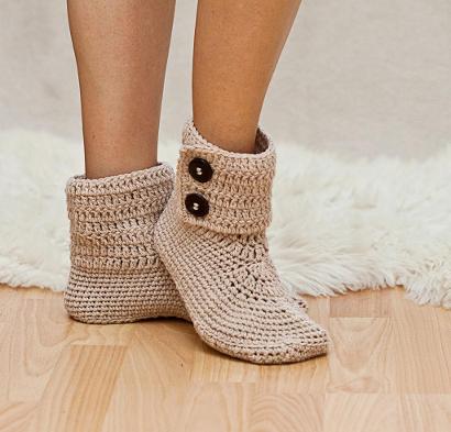 Ladies Button Ankle Boot by Mon Petit Violon Crochet Slippers Kit