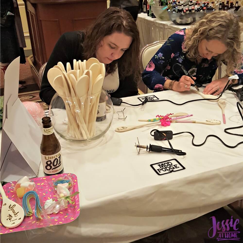 Tamara and Jess making spoons with Plaid