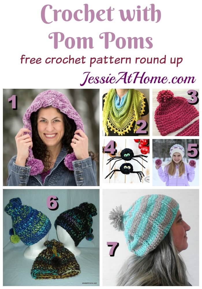 Crochet with Pom Poms - free crochet pattern round up from Jessie At Home