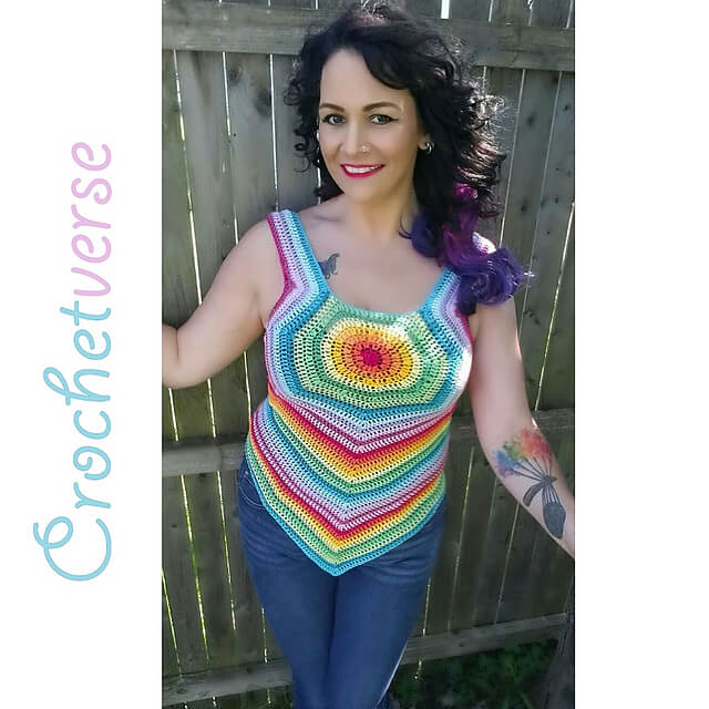 Rainbow Chakra Festival Tank Top - Interview with Stephanie Pokorny of Crochetverse