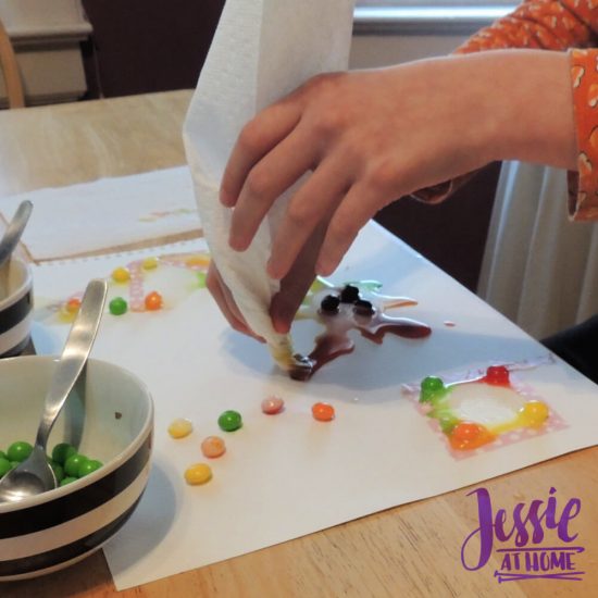 Painting with Skittles craft tutorial by Jessie At Home - Vada blotting