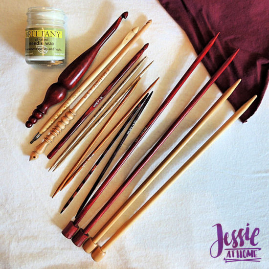 Caring for Wooden Crochet Hooks and Knitting Needles from Jessie At Home - flat lay