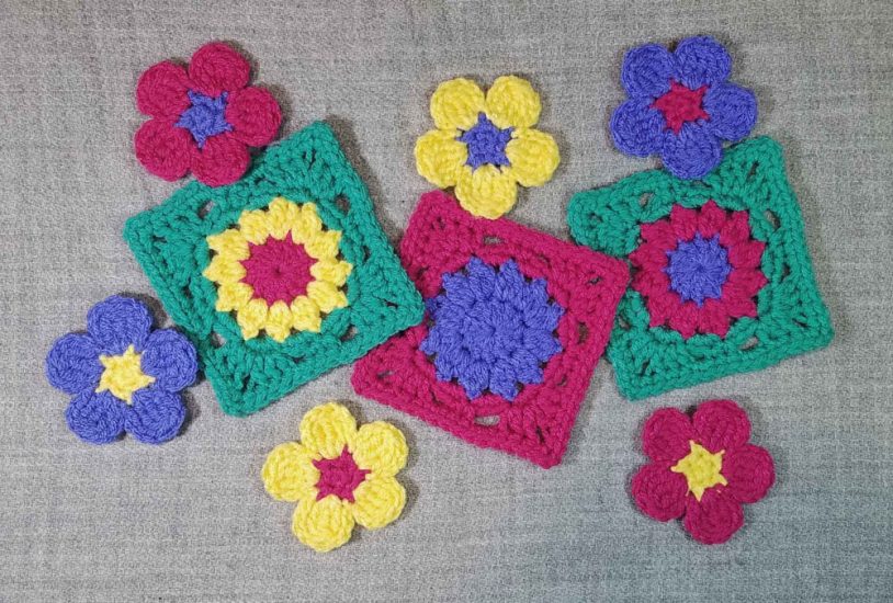 Crocheted Squares and Flowers - Andee Graves M2H Designs