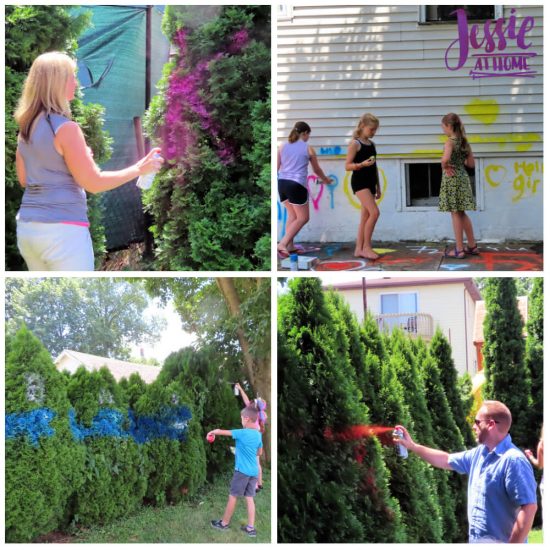 Spray Chalk and Art Birthday Fun - spraying away