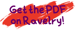 Red background with purple text "Get the PDF on Ravelry"